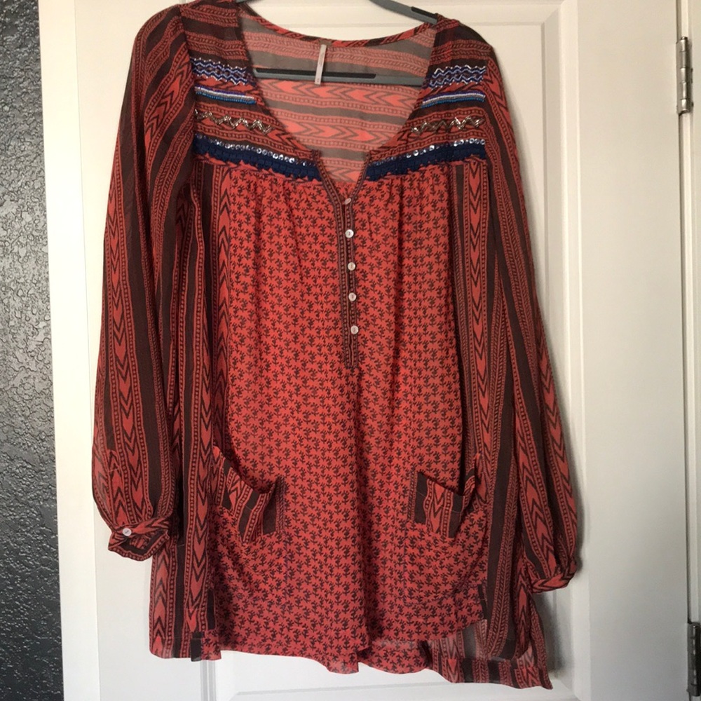Pink, Beaded, Free People Tunic